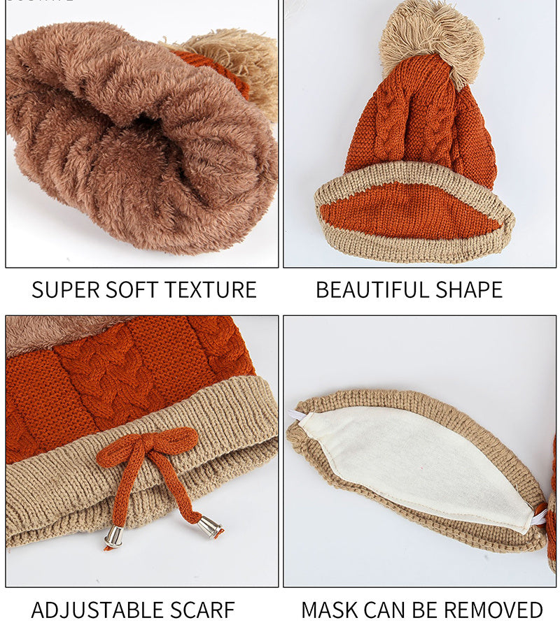 Knitted beanie, scarf, and mask for women set