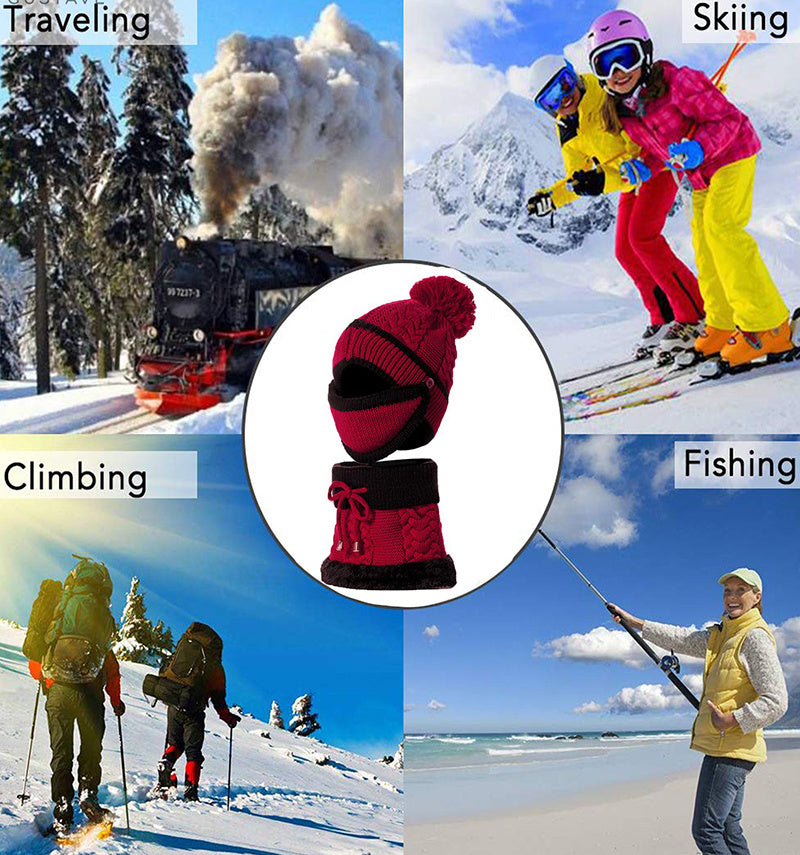 Warm winter hat with mask for women activity