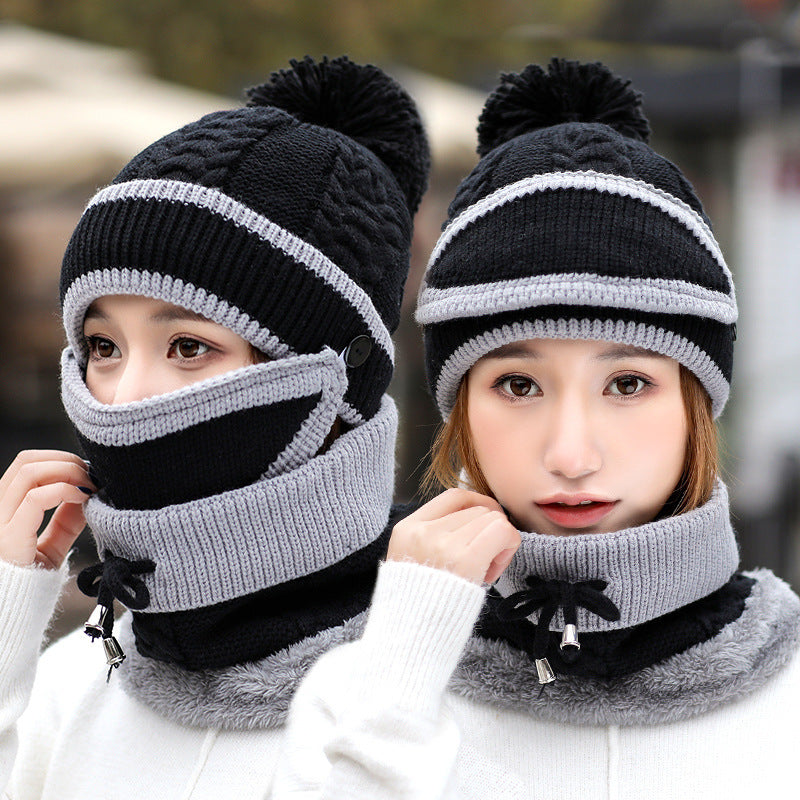Warm winter hat with mask for women black