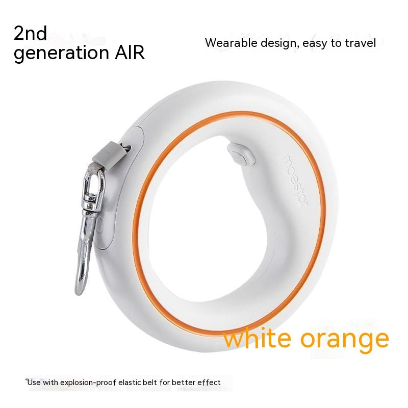 Hand-held retractable dog leash white orange