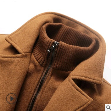 Men's long section wool coat with double collar