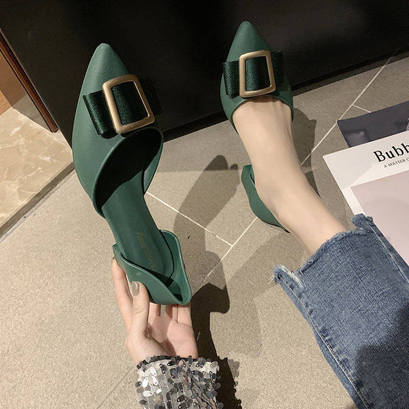 Women jelly shoes with square buckle Green