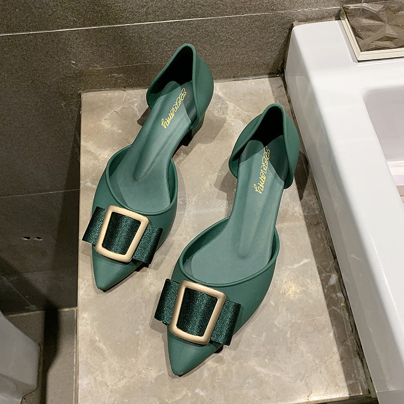 Pointed toe jelly pumps for women Green