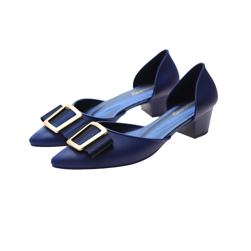 Women jelly shoes with square buckle Blue