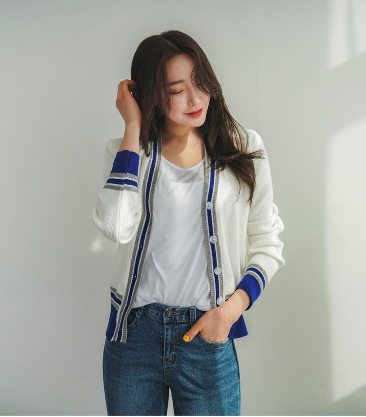 Temperament colorblock cardigan sweater for women