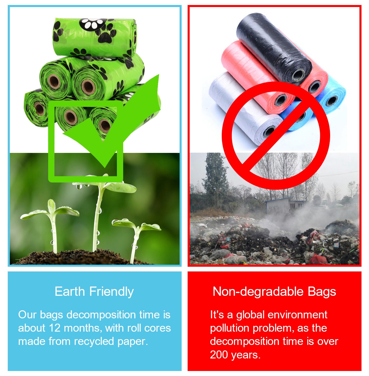 Biodegradable pet waste bags comparison with non-degradable bags