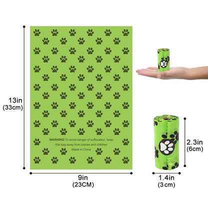 Biodegradable pet waste bags size guide green