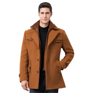 Men's long section wool coat with double collar