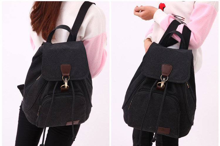 Fashionable women’s canvas bag woman wearing black color