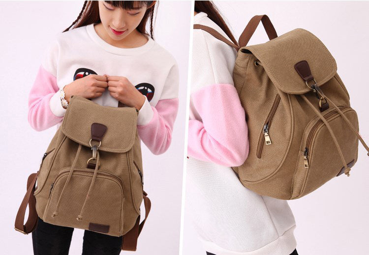 Fashionable women’s canvas bag women wearing brown color