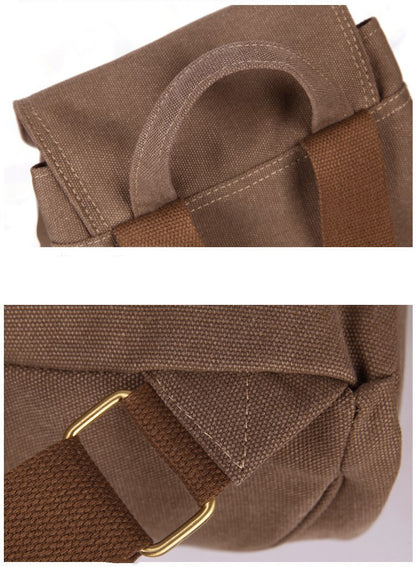 Fashionable women’s canvas bag brown handle up close