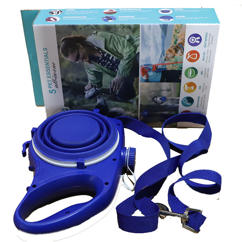 Pet leash with water bottle and cup