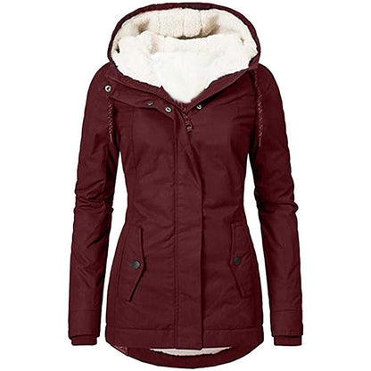 Women's fleece padded long-sleeve zip-up coat