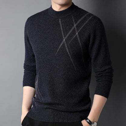 Luxe men's pure wool jacquard sweater