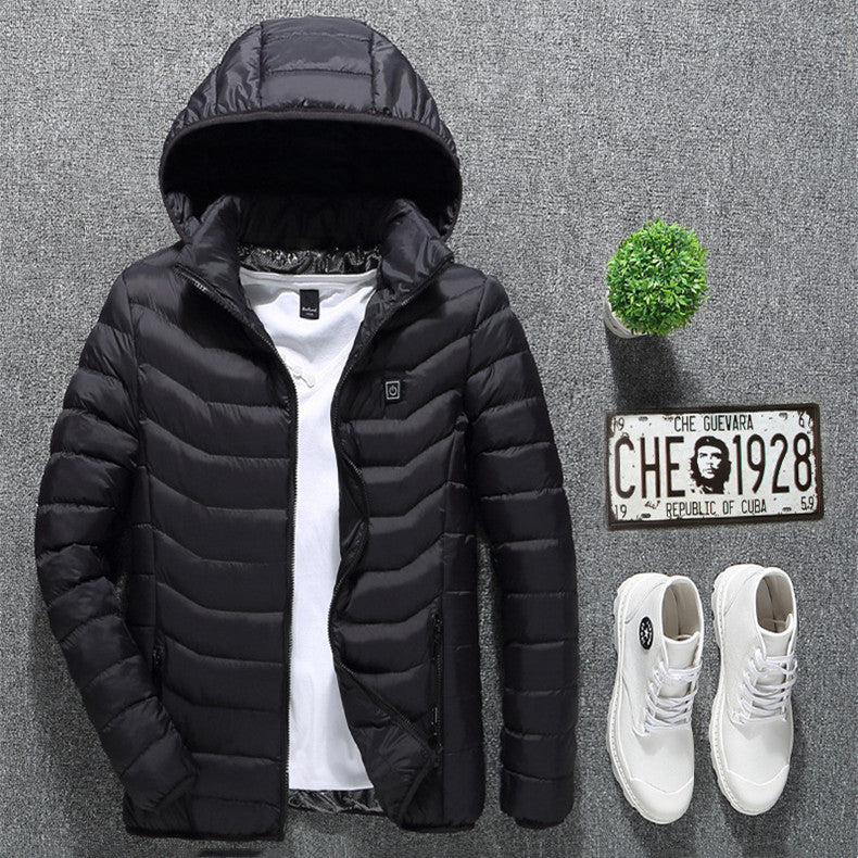 Thermal cotton coat with heater for men Black