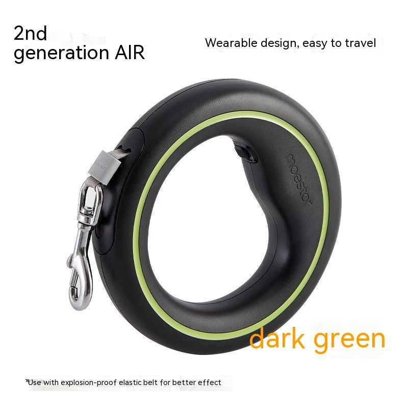 Hand-held retractable dog leash dark green