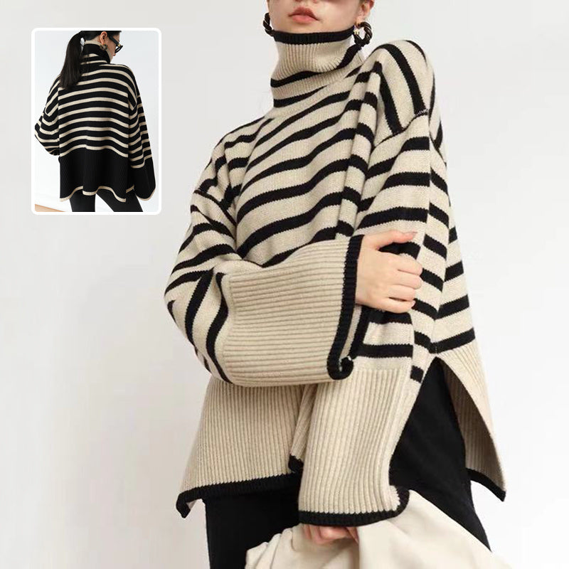 Stylish turtleneck sweater with slit design front and back fit and design