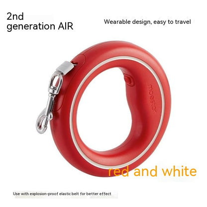 Hand-held retractable dog leash red/white