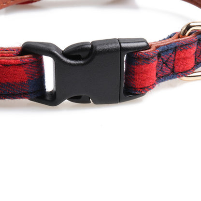 British plaid dog collar red buckle