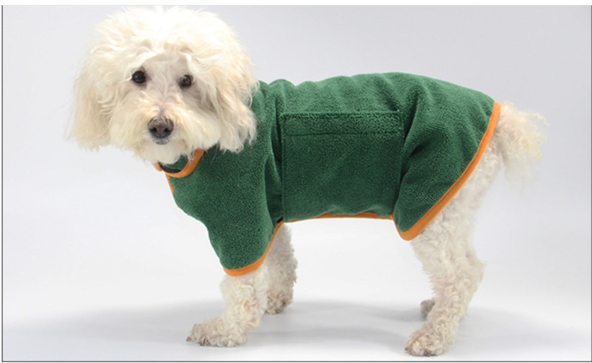 Dog bathing robe green