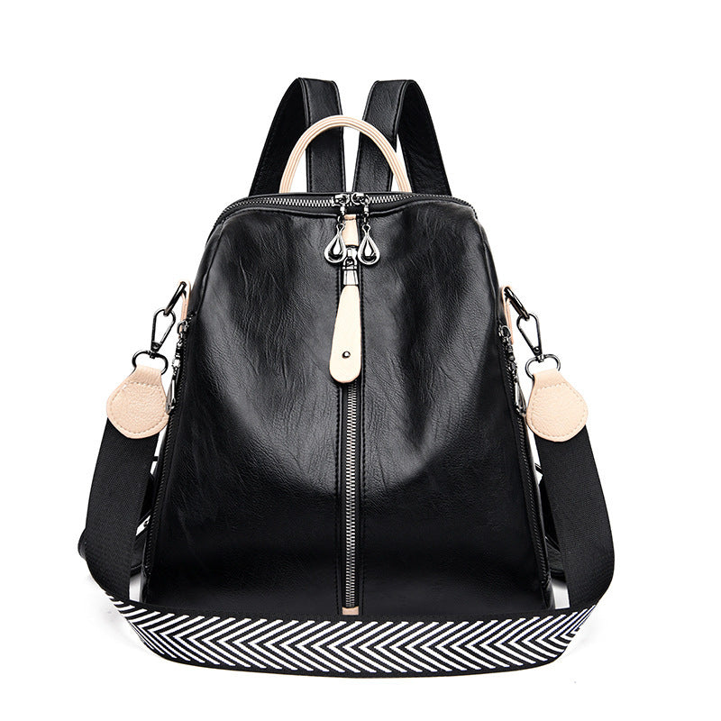 Fashionable women's leather backpack black