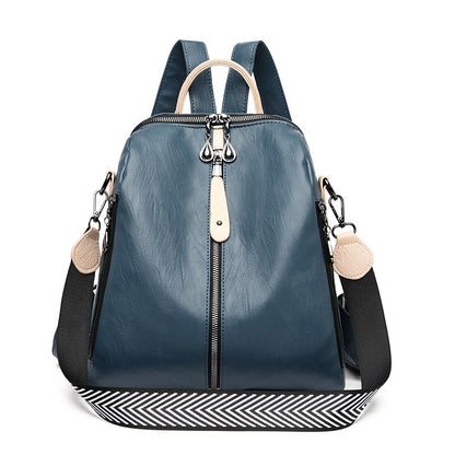 Fashionable women's leather backpack blue