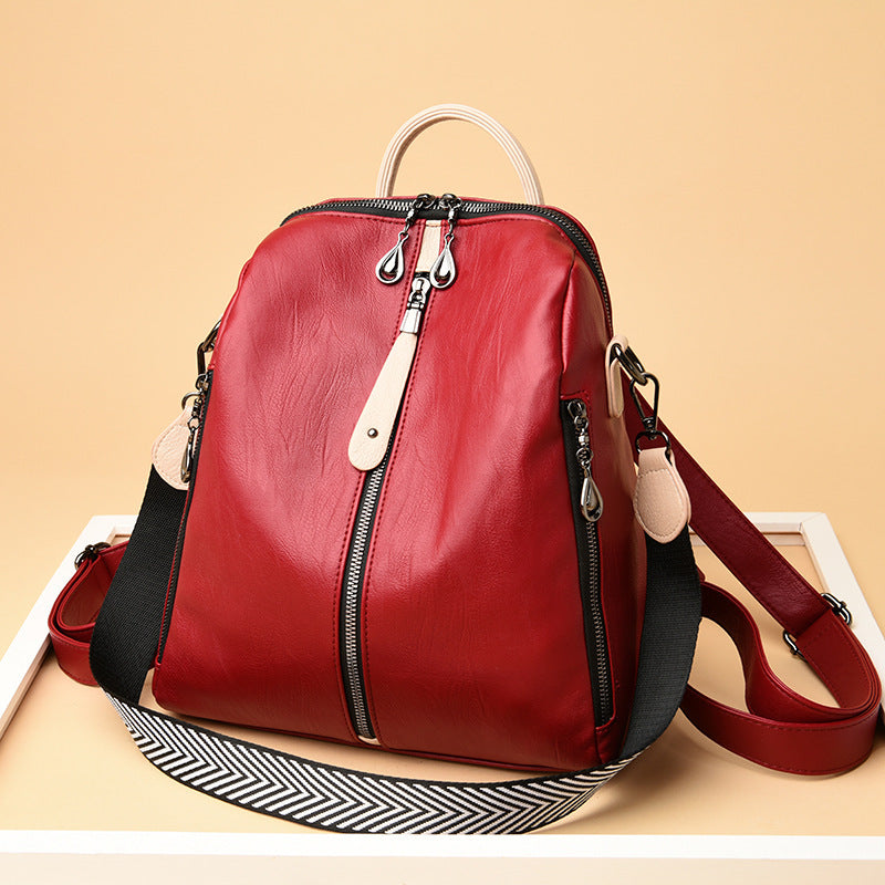 Fashionable women's leather backpack red