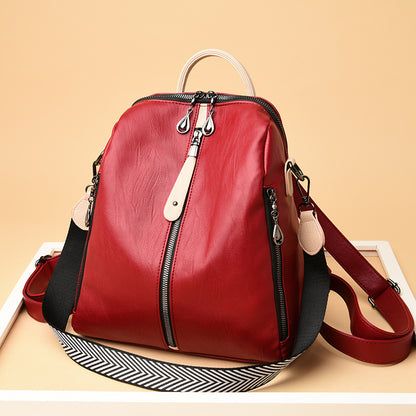 Fashionable women's leather backpack red