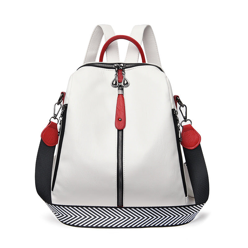 Fashionable women's leather backpack white