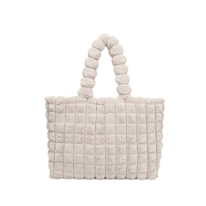 High capacity plush tote bag beige