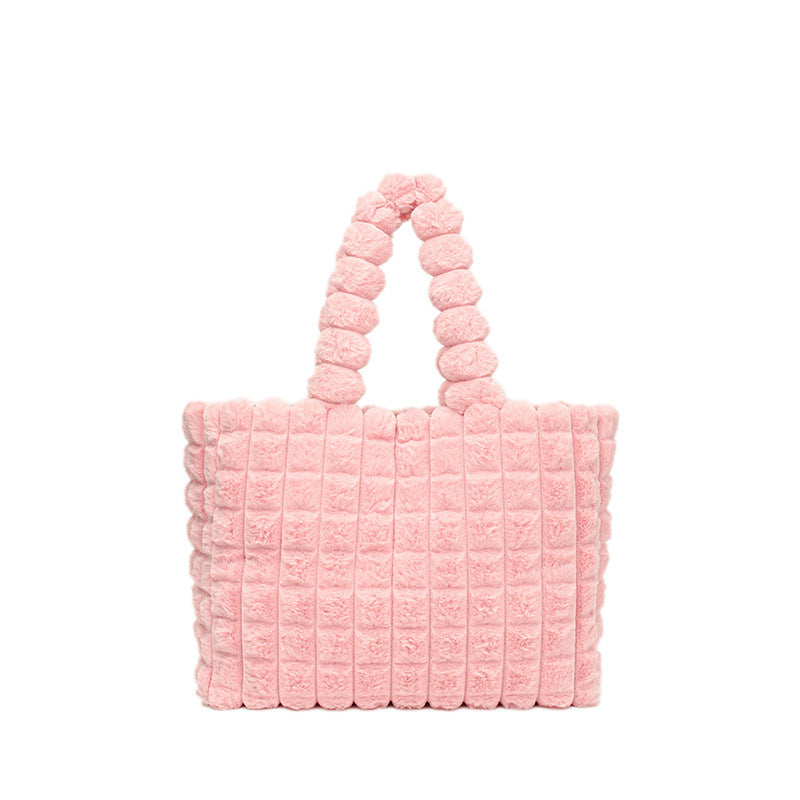 High capacity plush tote bag pink