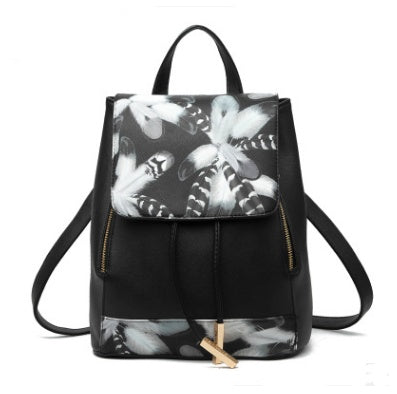 Korean style fashion backpack feather black