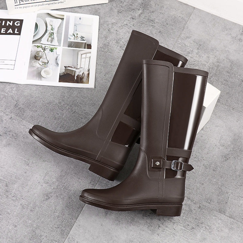 Ladies' outdoor waterproof rain boots brown