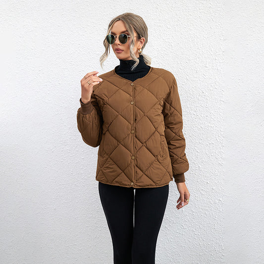 Lightweight casual jacket with rhombus pattern brown