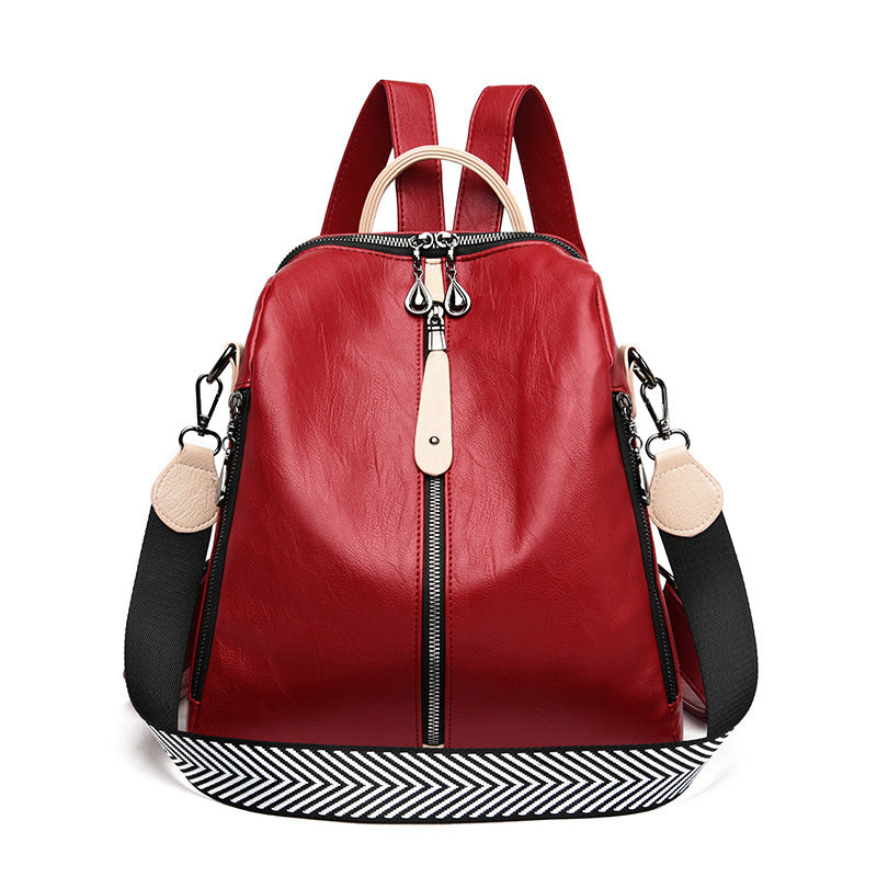 New women's soft leather backpack red