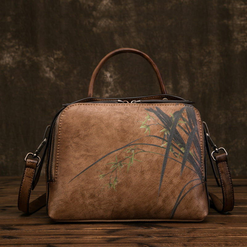 Vintage genuine leather women's tote coffee
