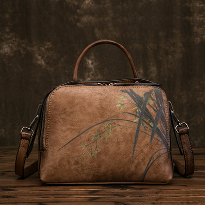 Vintage genuine leather women's tote coffee