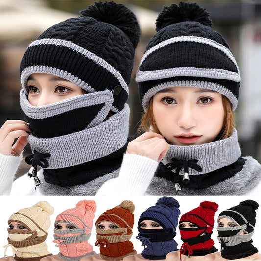Warm winter hat with mask for women