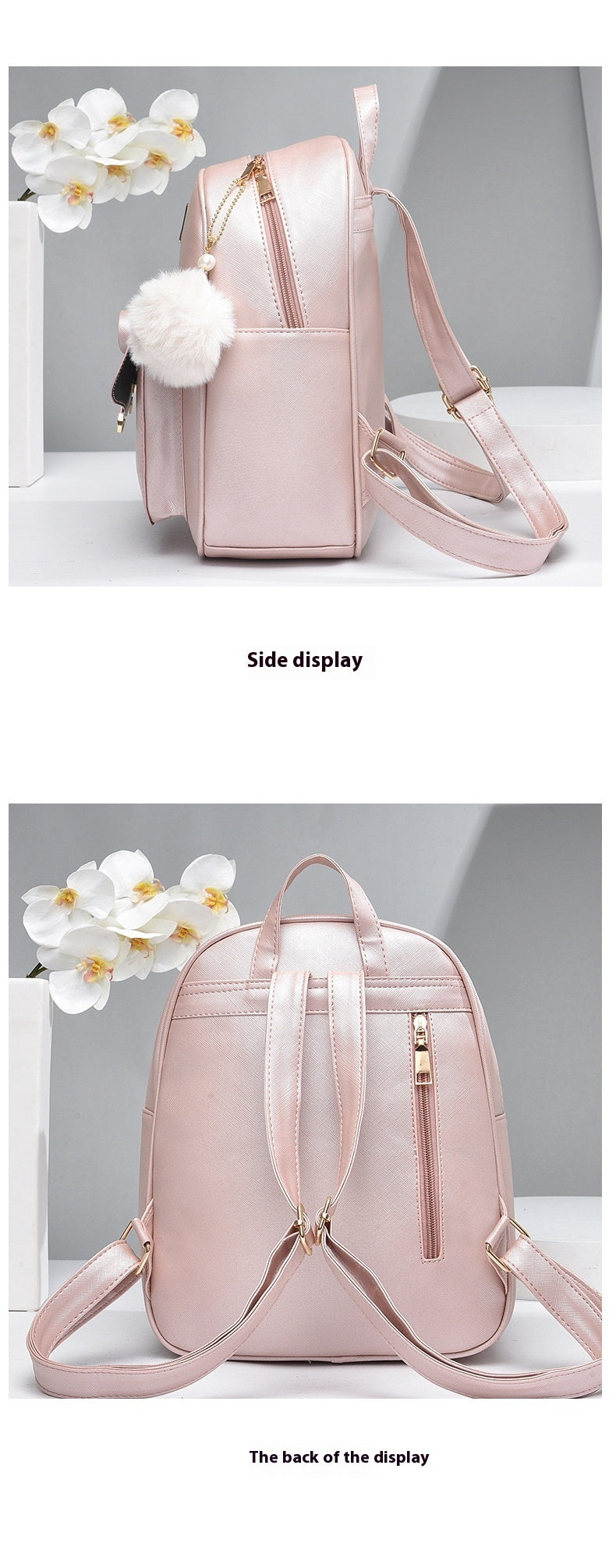 Young girl student bags pink side and back display