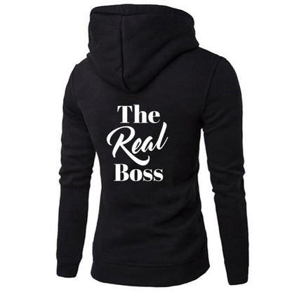 Matching couple hoodie casual sweater The Real Boss Back view