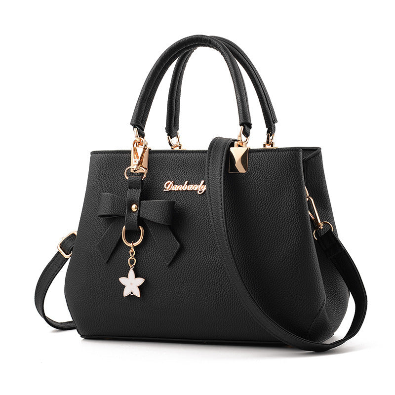 Women’s shoulder bag with bowknot and star pendant tote Black