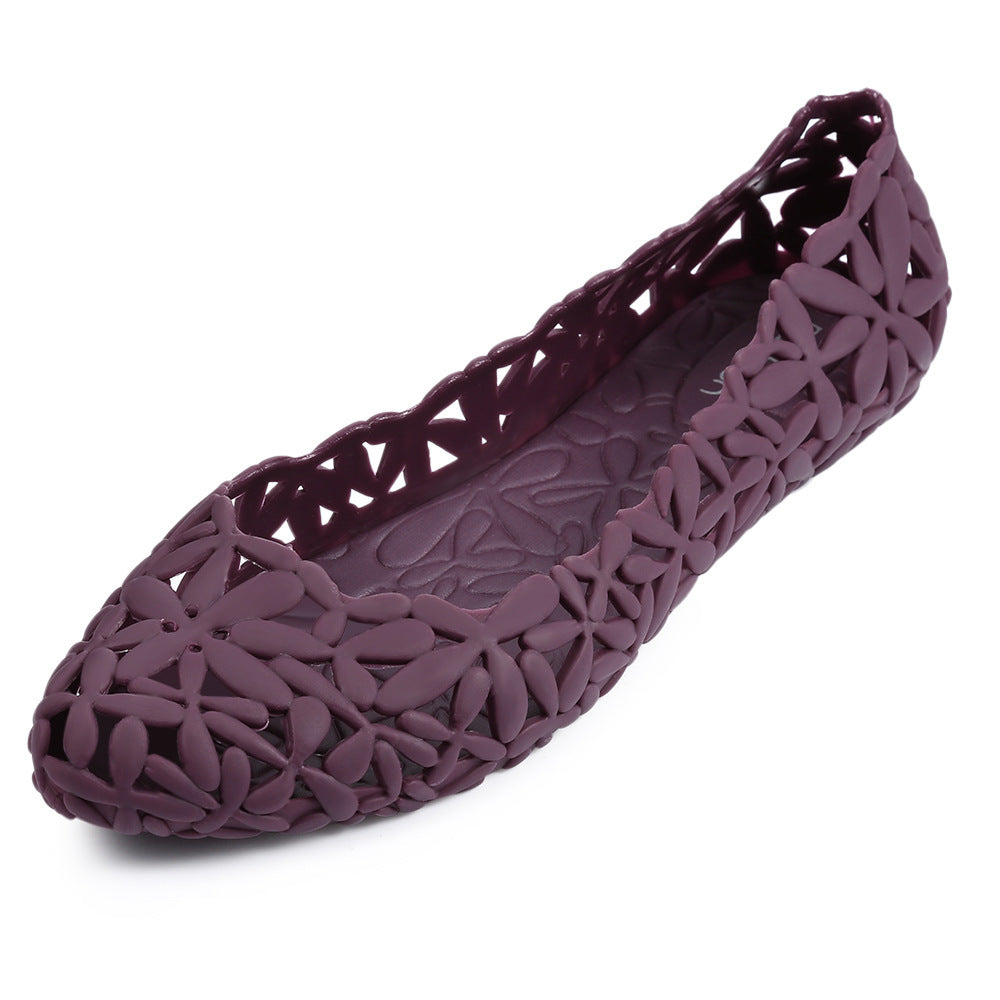 Stylish hollow design waterproof plastic shoes for women Purple