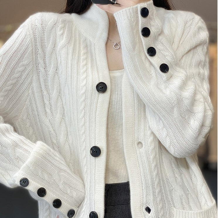 Western style pocket knitted wool jacket