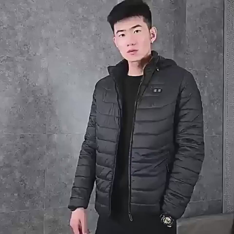 Thermal cotton coat with heater for men Video